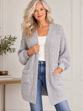 Maverick The Collection Gray Silver Textured Open Cardigan S